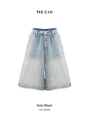 Quần jean ngố ống rộng THE C.I.U, quần bò nữ dáng lửng phong cách cá tính - Krixi Short