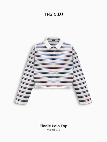 Áo thun polo tay dài sọc ngang THE C.I.U, áo cổ bẻ thun sọc form ngắn basic trẻ trung - Elodie Polo Top