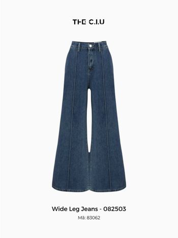 Quần jean nữ ống rộng phối lai sọc THE C.I.U, quần bò lưng cao dáng dài form rộng basic - Wide Leg Jeans - 082503
