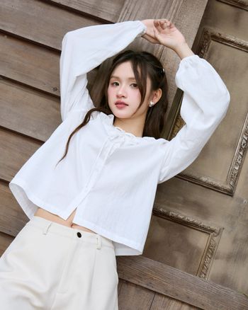 Áo sơ mi nữ tay dài cổ bèo THE C.I.U, áo kiểu form suông tay phồng buộc nơ cổ basic – Nally Shirt - MN10