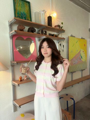 Áo thun len sọc ngang tay ngắn màu pastel THE C.I.U - Demi Top