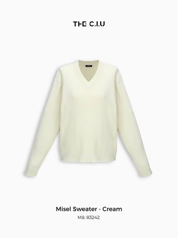 Áo len nữ cổ tim màu kem THE C.I.U, áo sweater gân dệt basic dáng rộng dễ phối đồ - Misel Sweater