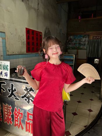 Áo kiểu nữ tay phồng phối voan cổ tròn buộc nơ THE C.I.U, áo kiểu nữ tay ngắn form ôm – Karina Top