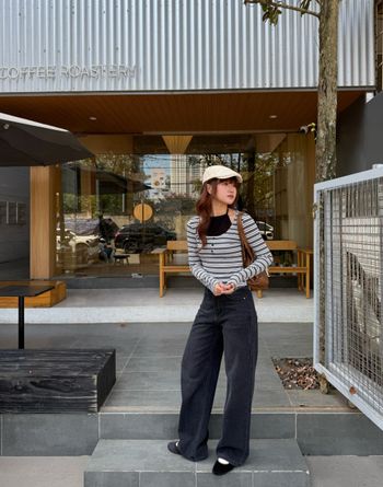 Quần jeans nữ ống rộng lưng cao THE C.I.U, quần denim trơn màu đen basic dễ phối đồ – Wide Leg Jeans 122503