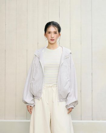 Áo khoác sọc nữ có nón tay dài THE C.I.U, áo khoác chống nắng form rộng dây kéo – Dominus Jacket - MN12