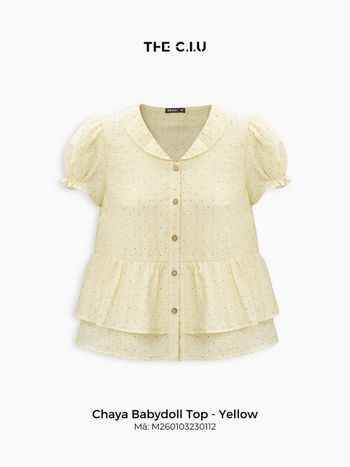 Áo babydoll tay ngắn chấm bi THE C.I.U, áo kiểu nữ cổ tròn chấm bi form xòe phối tầng - Chaya Babydoll Top