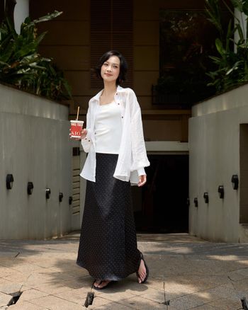 Chân váy lụa dài nữ THE C.I.U, váy midi chấm dáng xòe lưng cao phong cách nữ tính – Mist Long Skirt