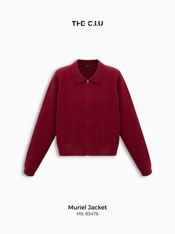 Áo khoác len polo nữ khóa kéo THE C.I.U, áo khoác len cổ bẻ tay dài màu đỏ đô form ngắn basic giữ ấm – Muriel Jacket