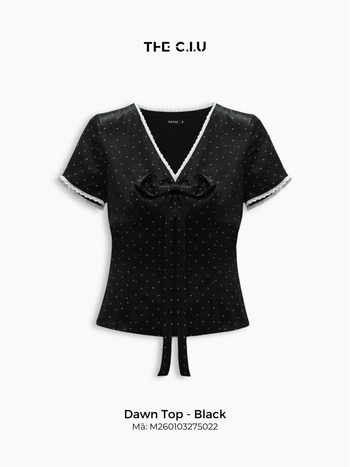 Áo lụa chấm bi nữ THE C.I.U, áo cổ V phối nơ tay ngắn – Dawn Top