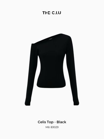 Áo thun kiểu nữ tay dài lệch vai THE C.I.U, áo thun cotton trơn form ôm tôn dáng - Celis Top