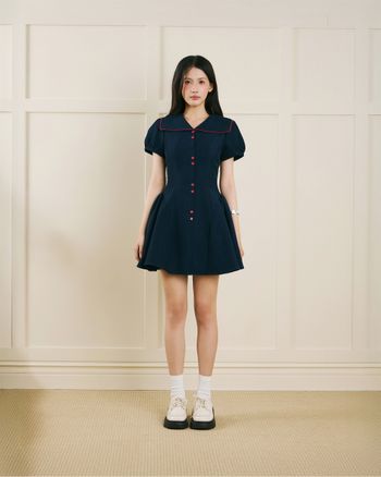 Đầm ngắn nữ cổ peter pan THE C.I.U, váy xòe tay ngắn cổ sen công sở thanh lịch – Anita Dress