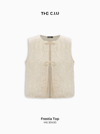 Áo kiểu nữ cột nơ chất ren lưới THE C.I.U, áo sát nách dáng ngắn nữ tính phối hoa – Frestia Top