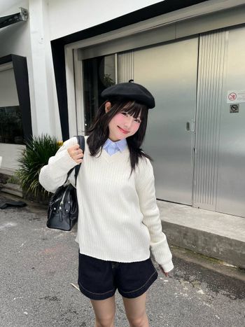 Áo len nữ cổ tim màu kem THE C.I.U, áo sweater gân dệt basic dáng rộng dễ phối đồ - Misel Sweater