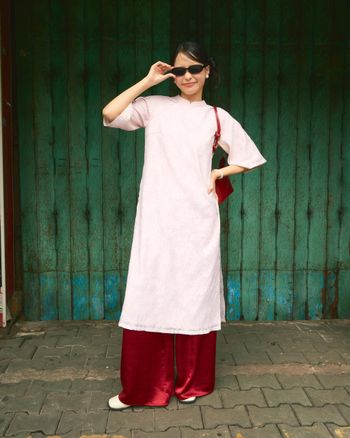 Áo dài nữ chất tơ tay lửng cổ trụ THE C.I.U, áo dài dáng suông nhẹ nhàng thanh lịch - Áo Dài Tơ (Không kèm quần lụa)
