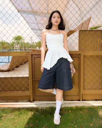 Áo kiểu nữ cúp ngực form lệch tà THE C.I.U, áo kiểu buộc yếm bí xoè phong cách Hàn Quốc - Briona Top