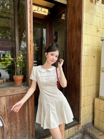 Đầm ngắn nữ cổ peter pan THE C.I.U, váy hoa nhí tay ngắn dáng xòe cổ sen vintage – Judy Dress