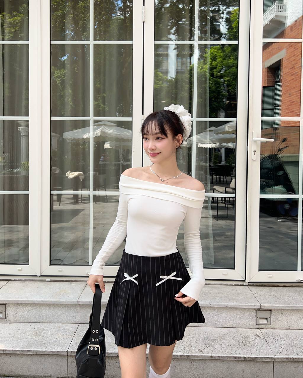 Chân váy sọc ngắn đính nơ THE C.I.U - Jenny Skirt