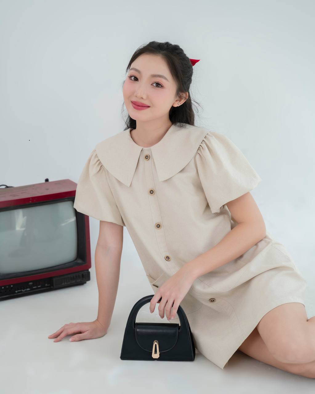Đầm suông linen form rộng cổ bèo tay ngắn THE C.I.U - Rebecca Dress